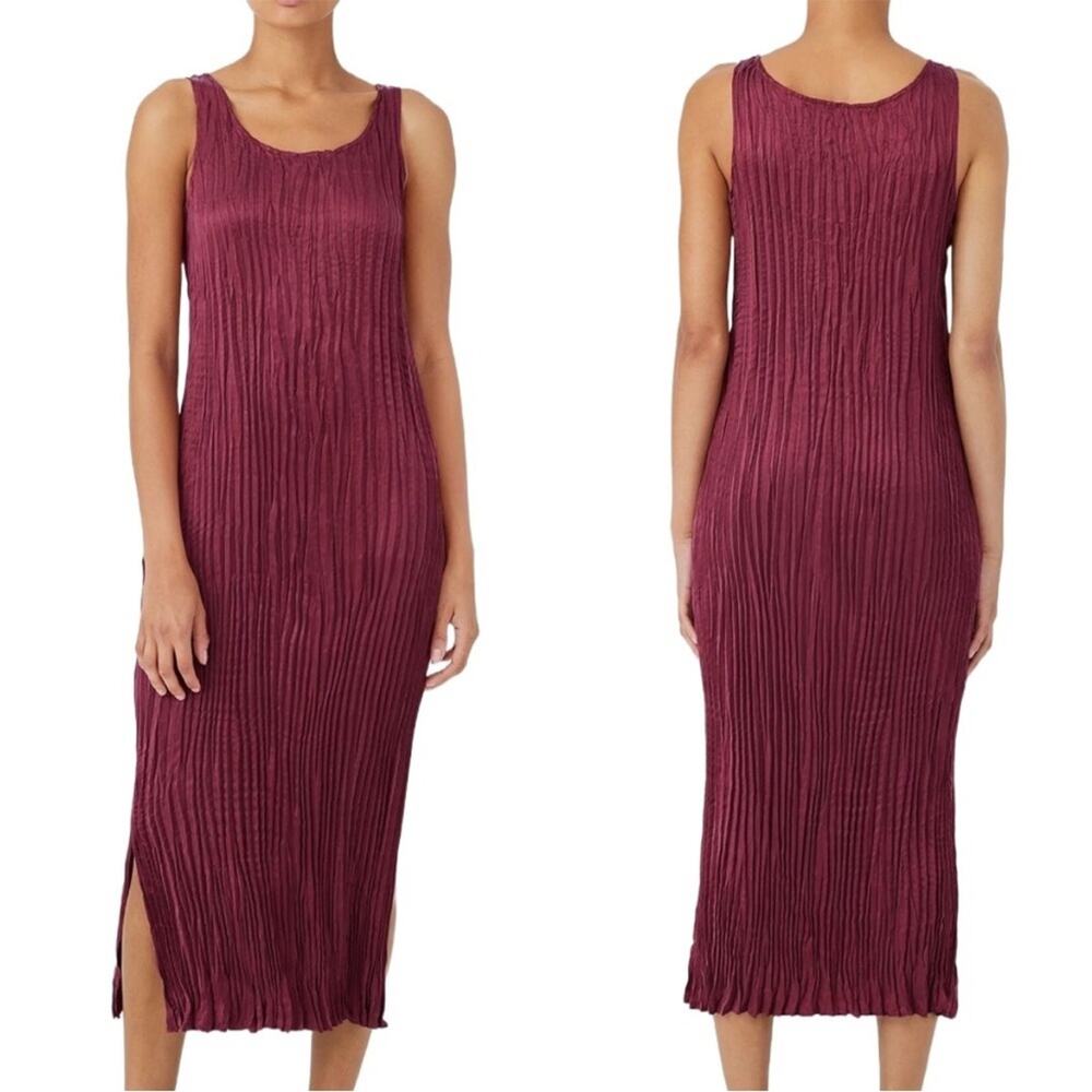 NWT Eileen Fisher red crimson crushed cupro scoop neckline dress
